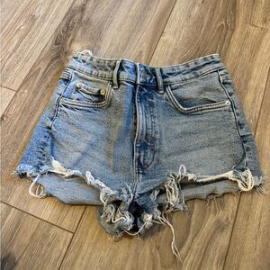Zara High-Rise Distressed Denim Women’s Shorts - Light Blue